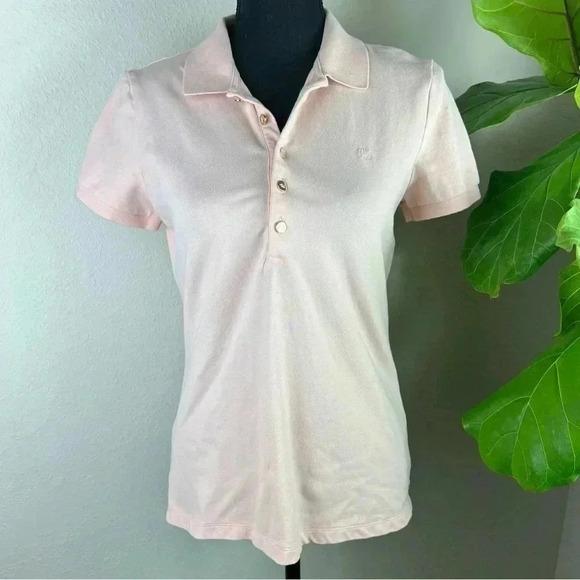 Ralph Lauren Women’s Pale Pink Polo with Gold Signature Buttons Size Medium - Picture 2 of 13
